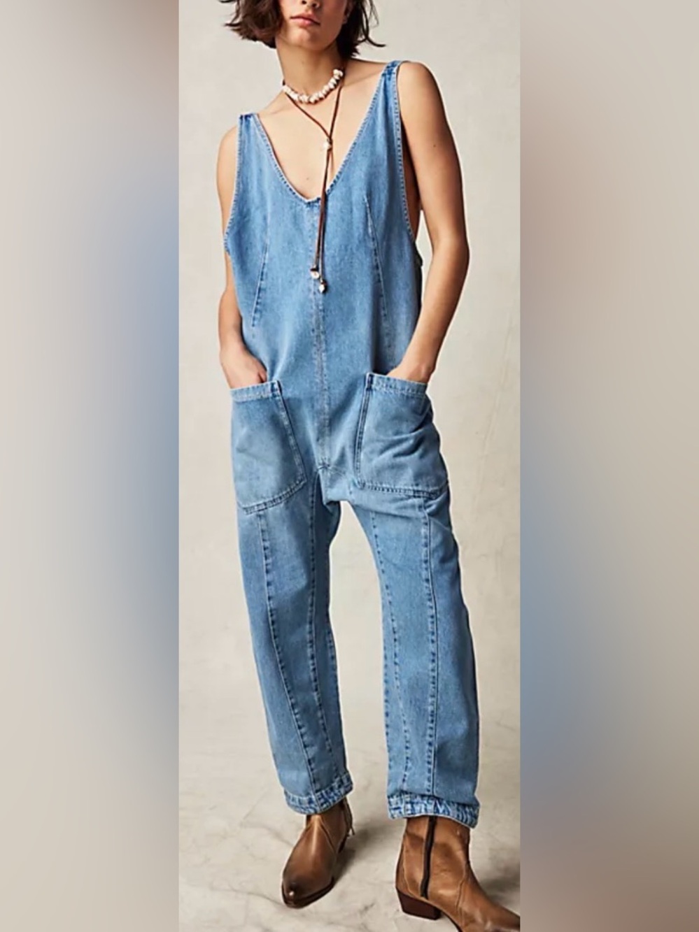 Free People We The Free High Roller Jumpsuit Kansas Denim XS